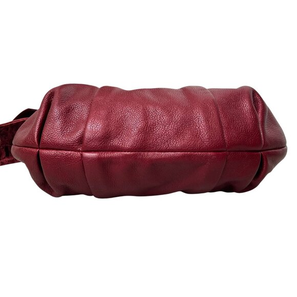 Brighton Burgundy Red Pebbled Leather Bow Shoulder Bag Silver Heart Charm Purse - Picture 5 of 12